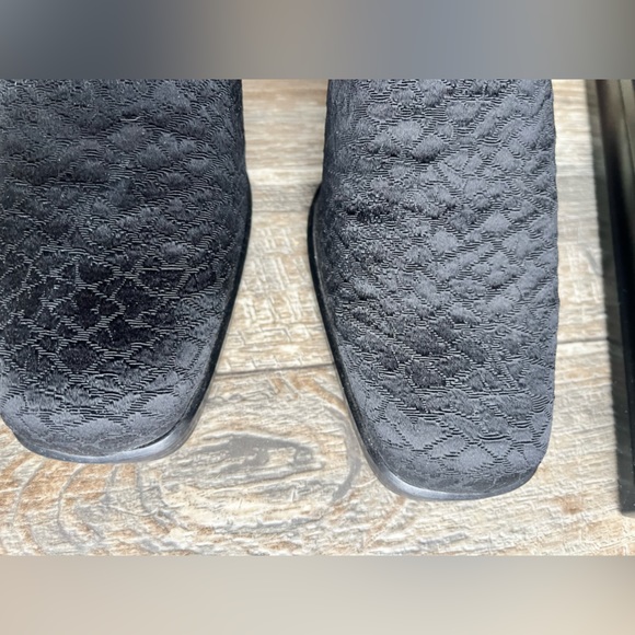 VTG 90s Gothic chic Italian square toe black fabric & leather chunky heels • 7.5 - Picture 14 of 16